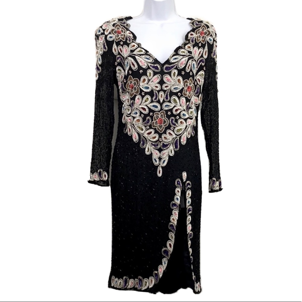 Vintage Baluchi Creation 100% Silk Sequin Beaded Dress 80’s 90’s Vintage Dress